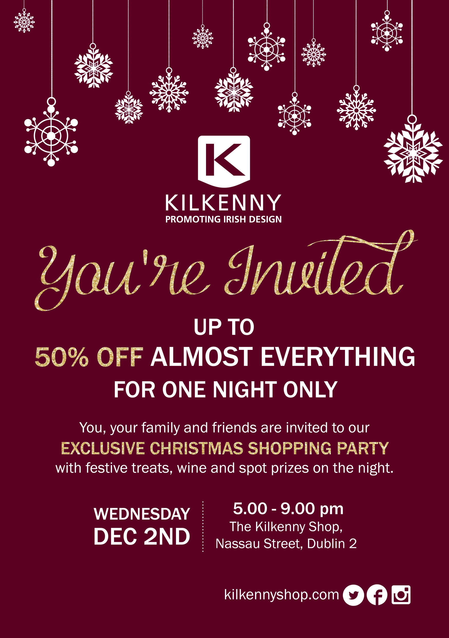 Kilkenny design exclusive 50% off evening